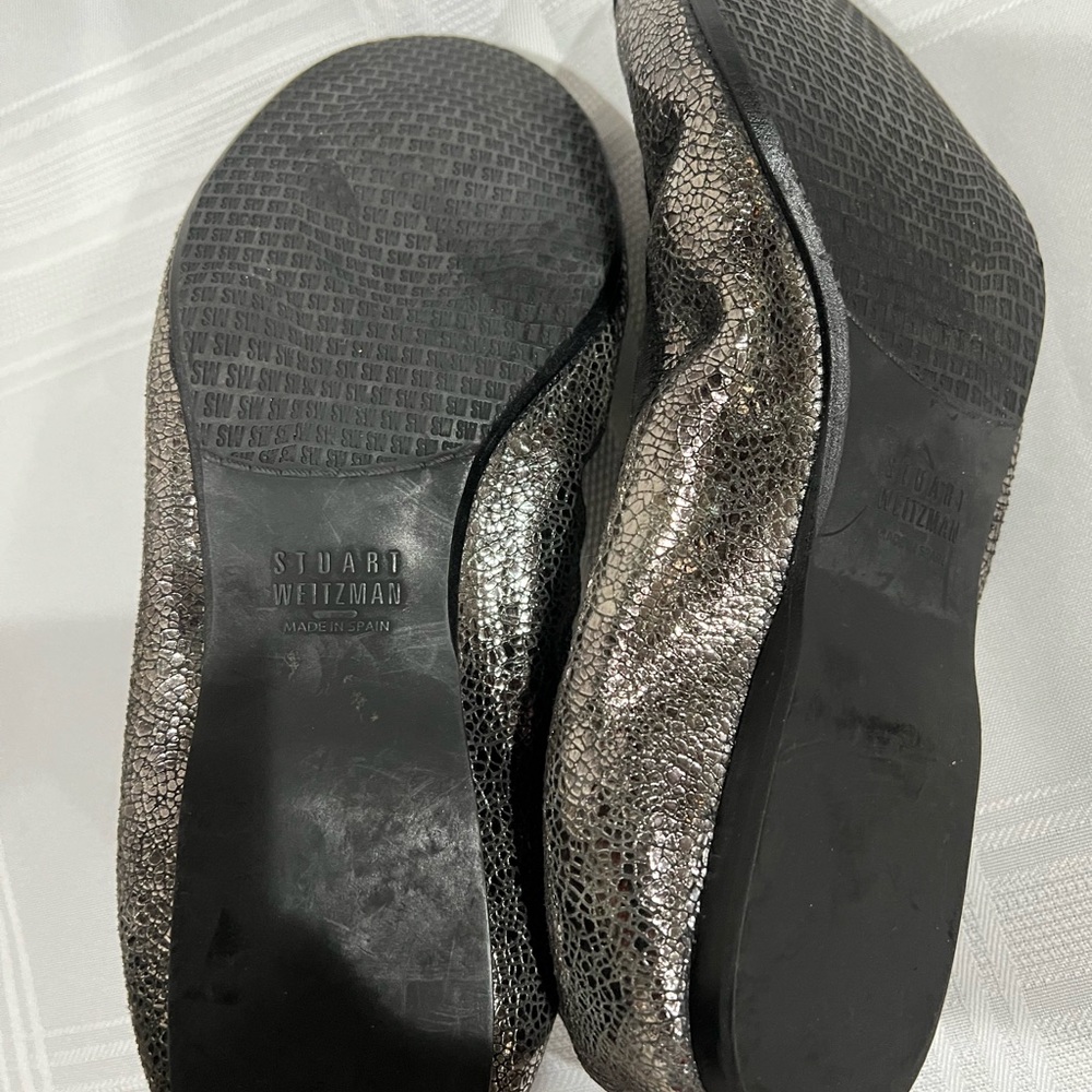 - Stuart Weitzman Sparkling Silver Metallic Balle… - image 6